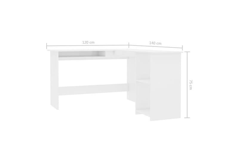 Skrivbord L-format vit högglans 120x140x75 cm spånskiva - Vit - Skrivbord - Bord