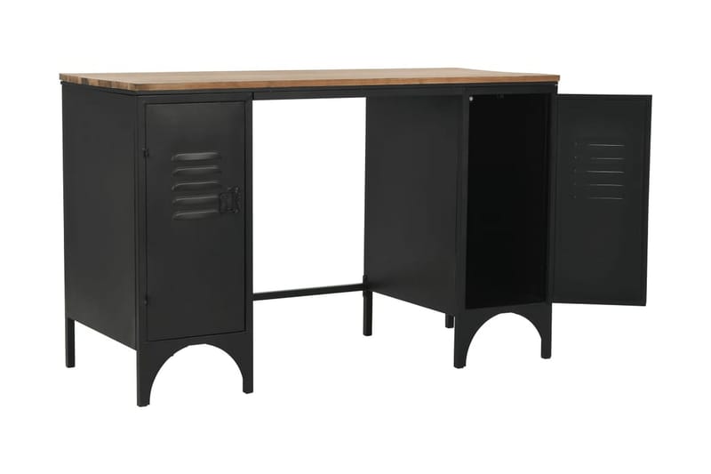Skrivbord massivt furuträ och stål 120x50x76 cm - Svart - Möbler - Hemmakontor - Skrivbord