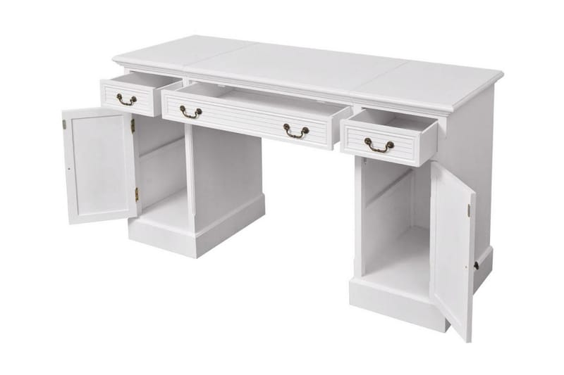 Skrivbord med dubbla piedestaler 140x48x80 cm vit - Vit - Skrivbord - Bord