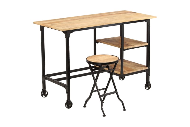 Skrivbord med hopfällbar pall massivt mangoträ 115x50x76 cm - Brun - Möbler - Hemmakontor - Skrivbord