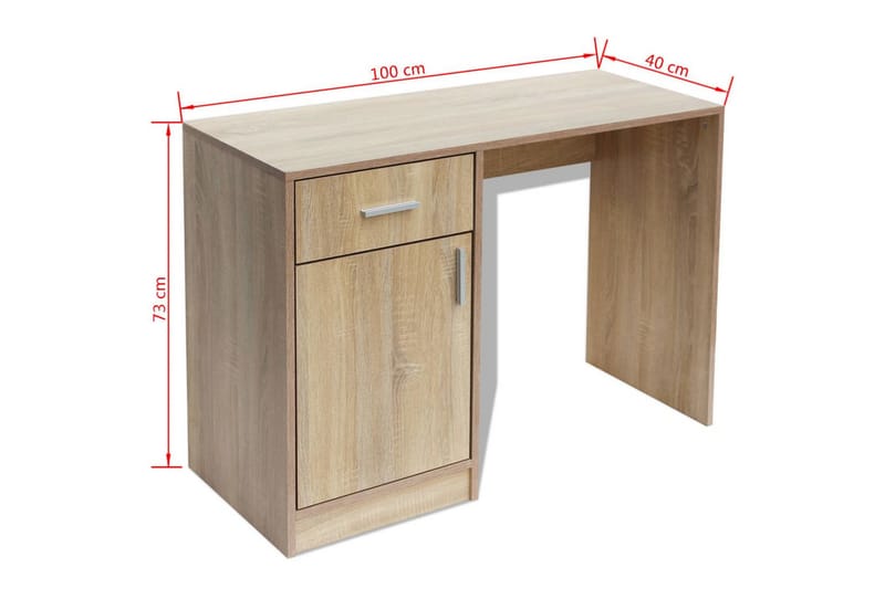 Skrivbord med låda och skåp ek 100x40x73 cm - Brun - Skrivbord - Bord