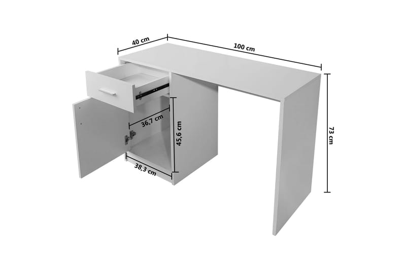 Skrivbord med låda och skåp vit 100x40x73 cm - Vit - Skrivbord - Bord