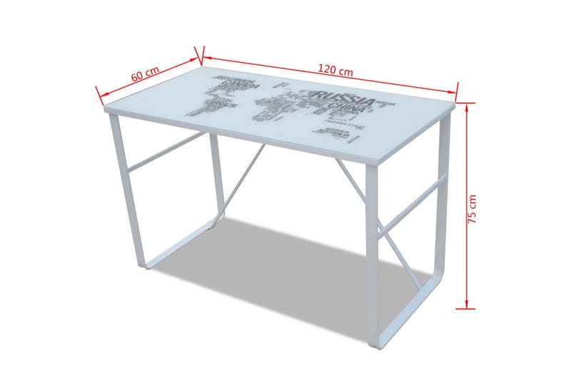 Skrivbord med världskarta 120x60x75 cm - Vit - Möbler - Hemmakontor - Skrivbord