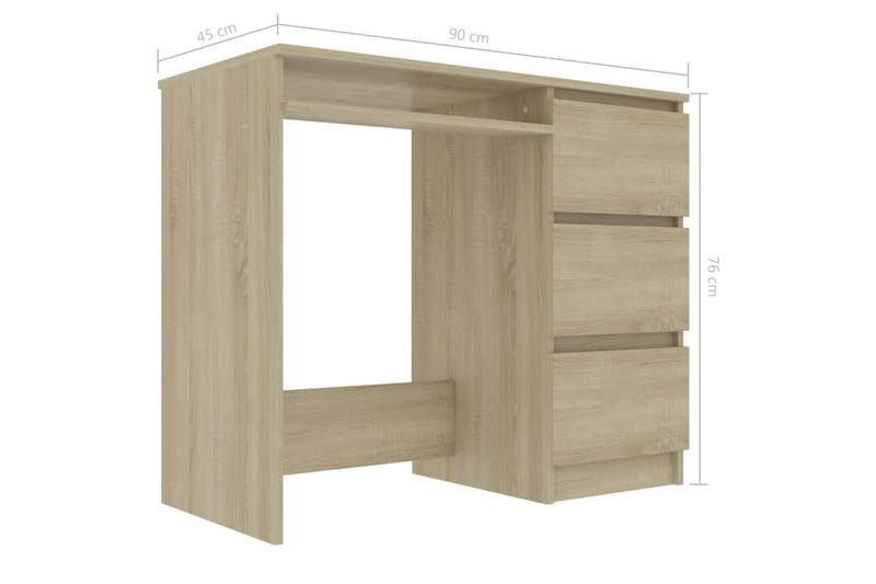 Skrivbord sonoma-ek 90x45x76 cm spånskiva - Brun - Möbler - Hemmakontor - Skrivbord