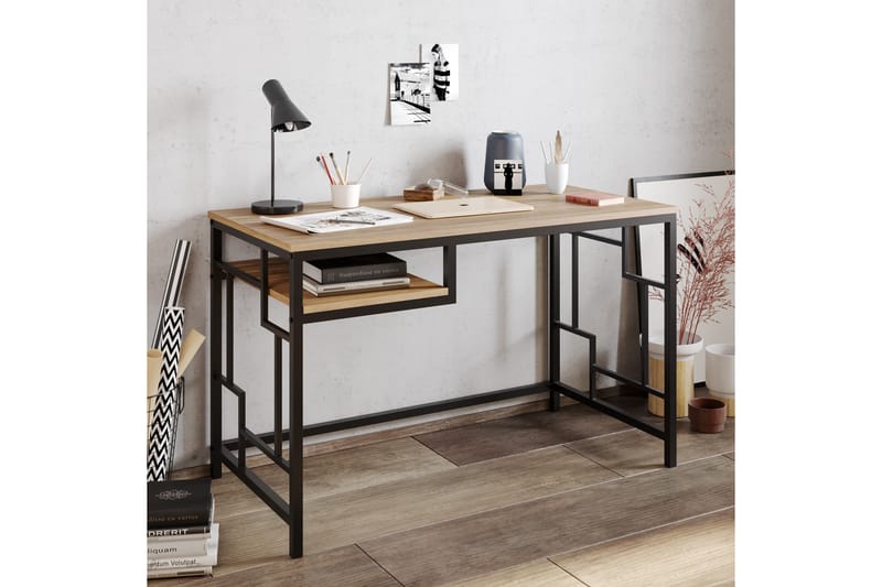 SLOTTSBRINKEN Skrivbord 120 cm med Förvaring Hylla Svart - Möbler - Hemmakontor - Skrivbord