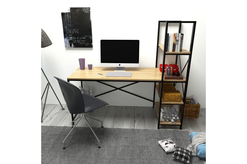 STENHESTRA Skrivbord 160 cm med Förvaring Hyllor Brun/Svart - Möbler - Hemmakontor - Skrivbord