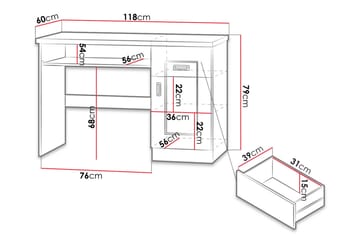 Tadeusz Skrivbord 118 cm med Förvaring Lådor+Hylla+Skåp - Mörkbrun - Möbler - Hemmakontor - Skrivbord