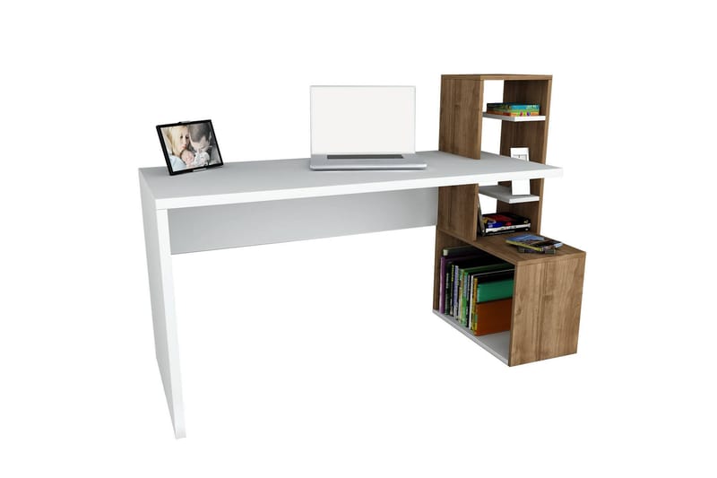 TARAQ Skrivbord 120 cm med Förvaring Vit/Valnötsbrun - Vit/Valnöt - Skrivbord - Bord