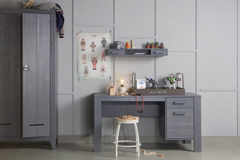 Tenney Datorbord 141 cm med Förvaring Låda + Skåp - Stålgrå - Möbler - Hemmakontor - Skrivbord