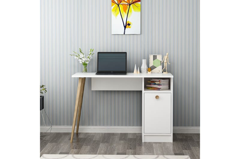TERVETE Skrivbord 110 cm med Förvaring Hylla + Skåp Vit - Möbler - Hemmakontor - Skrivbord