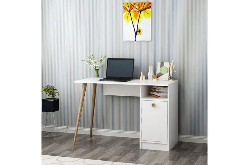 TERVETE Skrivbord 110 cm med Förvaring Hylla + Skåp Vit - Möbler - Hemmakontor - Skrivbord