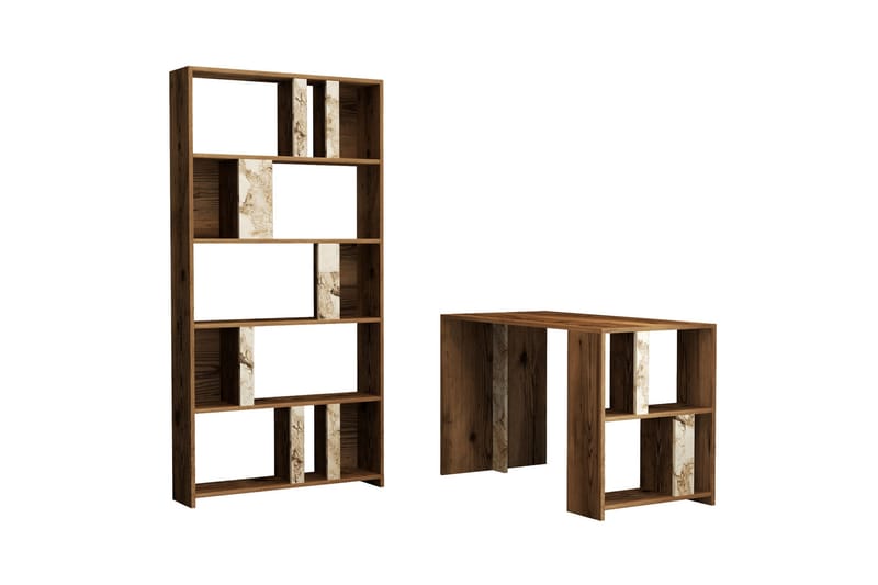 Timiza Skrivbord 120 cm m Förvaring Hylla+Bokhylla Marmormön - Brun - Möbler - Hemmakontor - Skrivbord