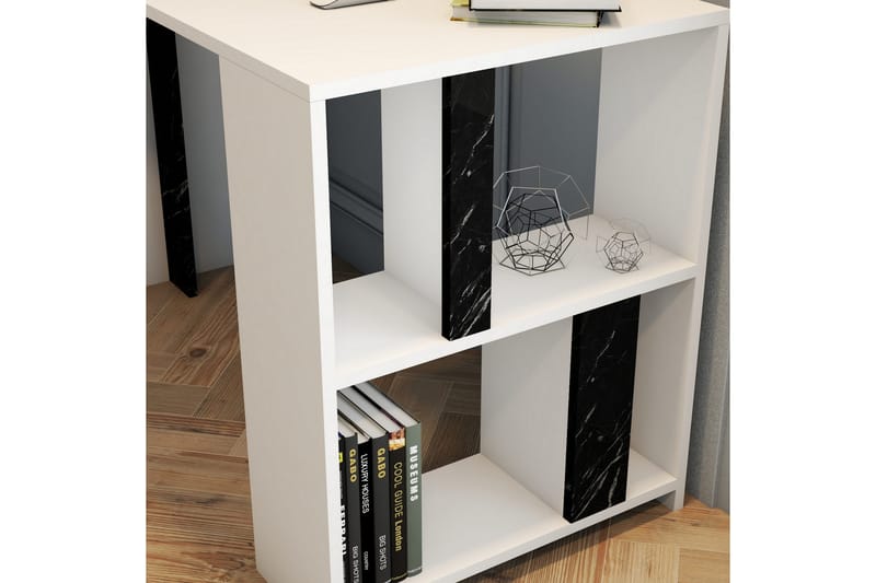 Timiza Skrivbord 120 cm m Förvaring Hylla+Bokhylla Marmormön - Vit/Svart - Möbler - Hemmakontor - Skrivbord