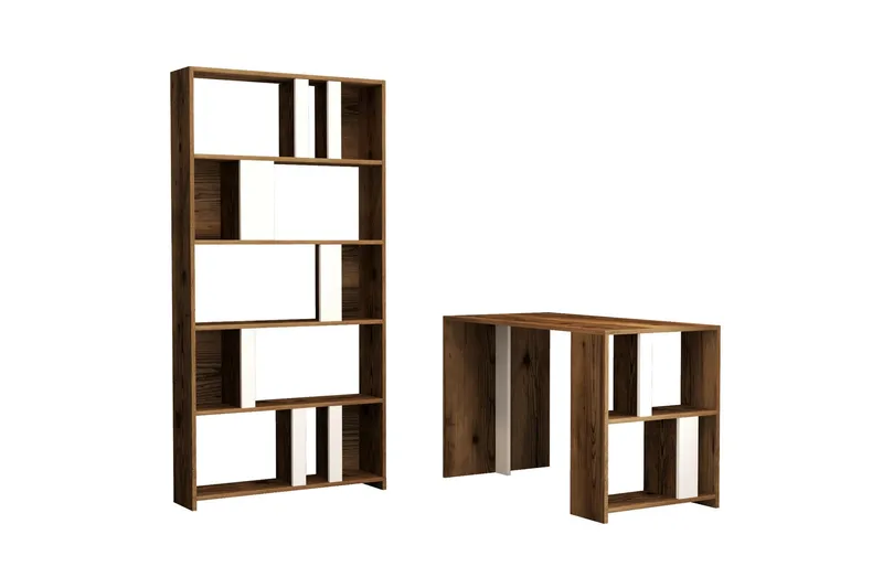 Timiza Skrivbord 120 cm med Förvaring Hylla + Bokhylla - Mörkbrun - Möbler - Hemmakontor - Skrivbord