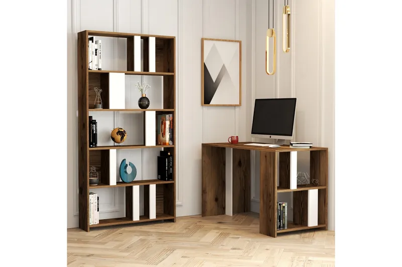 Timiza Skrivbord 120 cm med Förvaring Hylla + Bokhylla - Mörkbrun - Möbler - Hemmakontor - Skrivbord