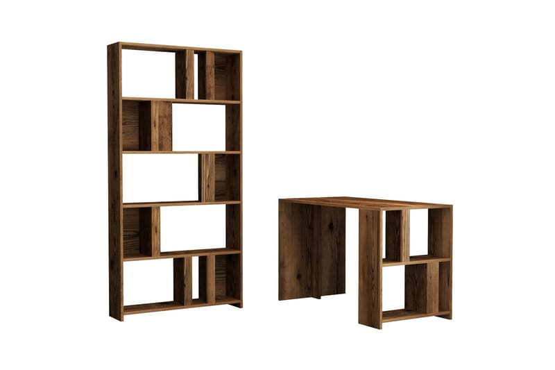 Timiza Skrivbord 120 cm med Förvaring Hylla + Bokhylla - Valnötsbrun - Möbler - Hemmakontor - Skrivbord