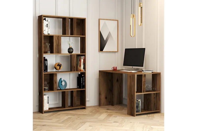 Timiza Skrivbord 120 cm med Förvaring Hylla + Bokhylla - Valnötsbrun - Möbler - Hemmakontor - Skrivbord