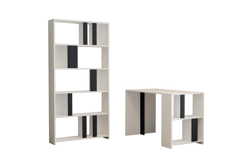 Timiza Skrivbord 120 cm med Förvaring Hylla + Bokhylla - Vit/Antracit - Möbler - Hemmakontor - Skrivbord