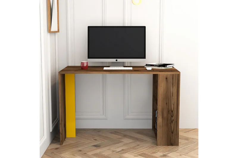 Timiza Skrivbord 120 cm med Förvaring Hylla - Valnötsbrun/Gul - Möbler - Hemmakontor - Skrivbord