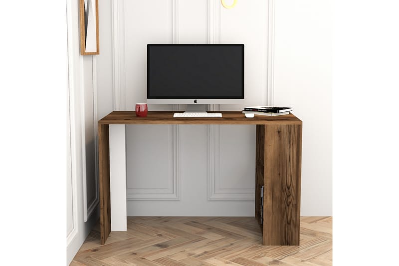 TINTALIA Skrivbord 120 cm med Förvaring Hylla Valnötsbrun/Vi - Brun/Vit - Möbler - Hemmakontor - Skrivbord