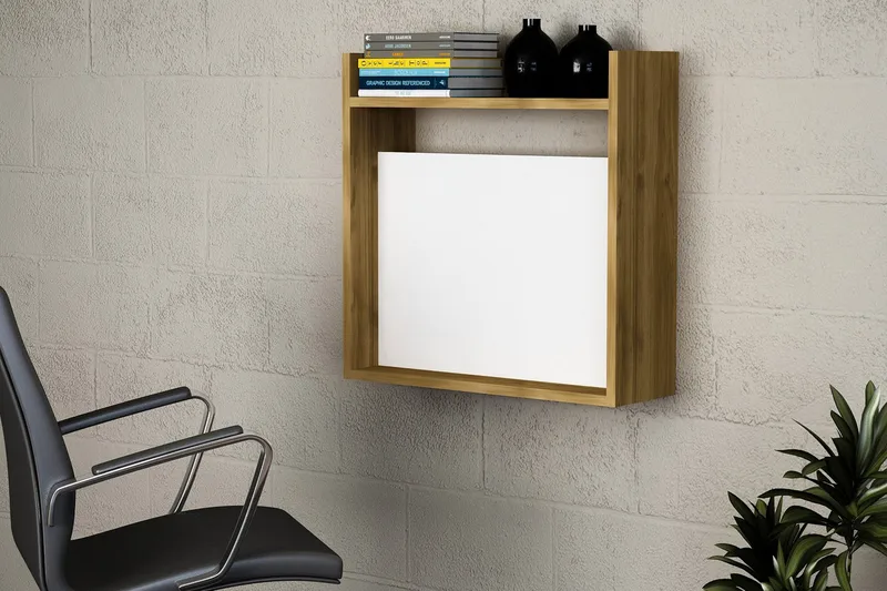 Toppley Väggskrivbord 60 cm med Förvaring Hyllor - Vit/Valnötsbrun - Möbler - Hemmakontor - Skrivbord