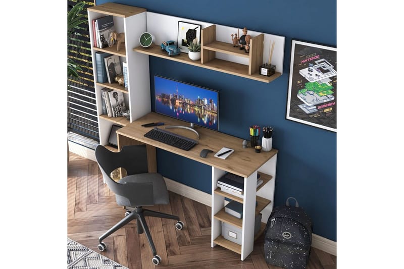 Skrivbord Traven Valnöt / Vit - Vit - Möbler - Hemmakontor - Skrivbord