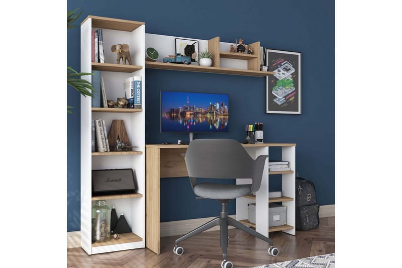 Skrivbord Traven Valnöt / Vit - Vit - Möbler - Hemmakontor - Skrivbord