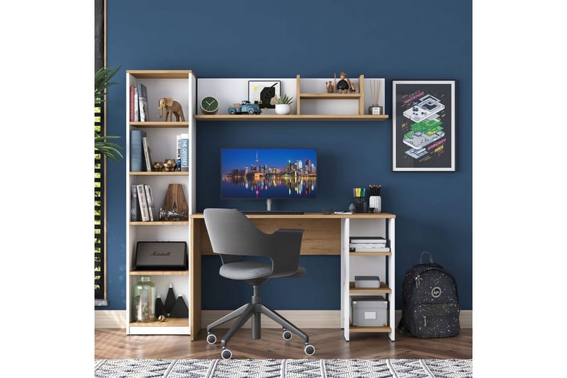 Skrivbord Traven Valnöt / Vit - Vit - Möbler - Hemmakontor - Skrivbord