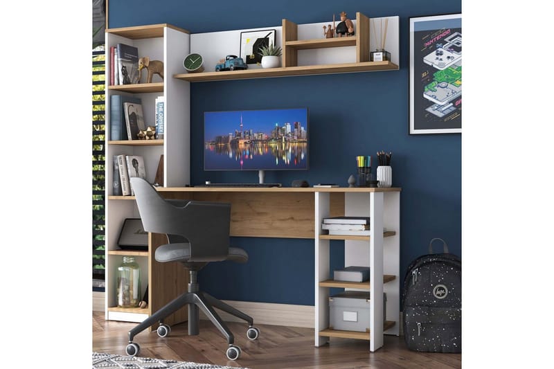 Skrivbord Traven Valnöt / Vit - Vit - Möbler - Hemmakontor - Skrivbord