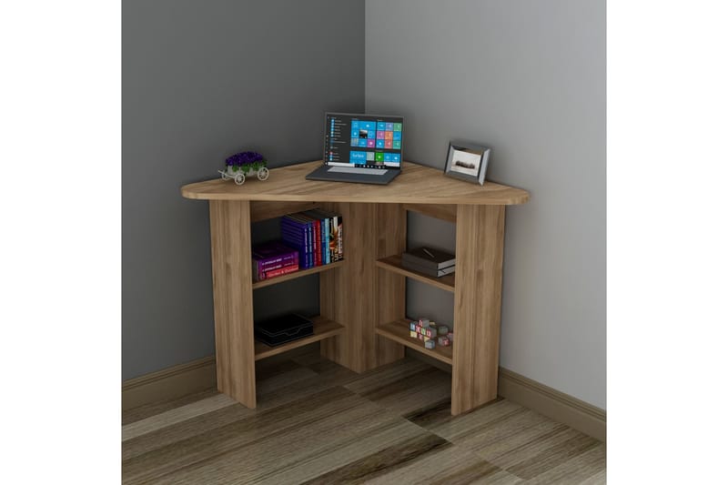 UBJERG Hörnskrivbord 94 cm med Förvaring Hyllor Valnötsbrun - Möbler - Hemmakontor - Skrivbord