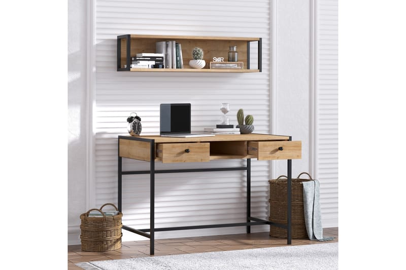 ULLVANE Skrivbord 100 cm med Förvaring 2 Lådor + Hylla Brun - Skrivbord - Bord