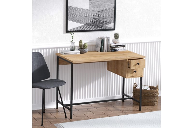 ULLVANE Skrivbord 100 cm med Förvaring 2 Lådor Natur/Svart - Skrivbord - Bord