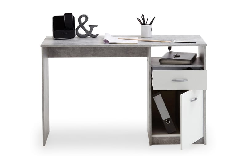 VANORA Skrivbord 123 cm m Förvaring Låda+Skåp+Hylla Betonggr - Skrivbord - Bord