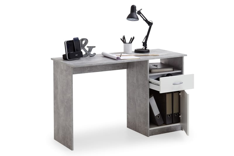 VANORA Skrivbord 123 cm m Förvaring Låda+Skåp+Hylla Betonggr - Skrivbord - Bord