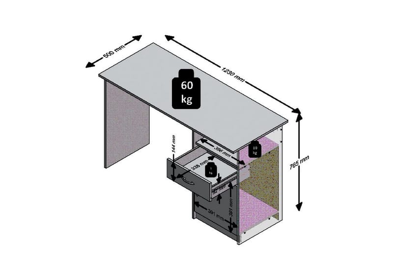 VANORA Skrivbord 123 cm med Förvaring Hylla + Låda + Skåp Vi - Skrivbord - Bord