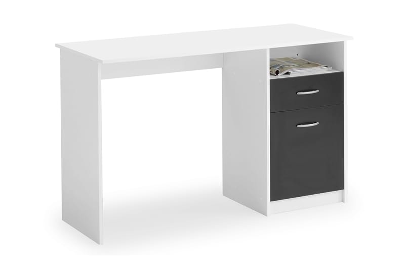 VANORA Skrivbord 123 cm med Förvaring Hylla+Låda+Skåp Vit/Sv - Möbler - Hemmakontor - Skrivbord