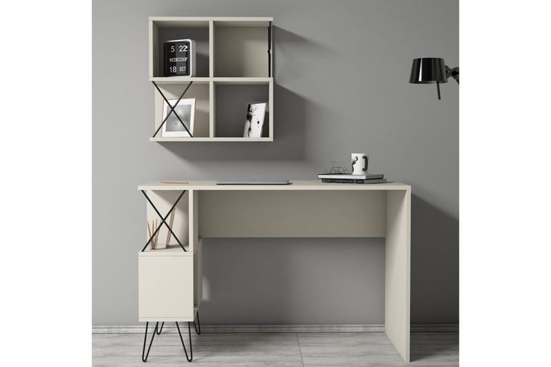 VARRED Skrivbord 120 cm Hylla+Bokhylla Liten Krämvit/Svart - Möbler - Hemmakontor - Skrivbord