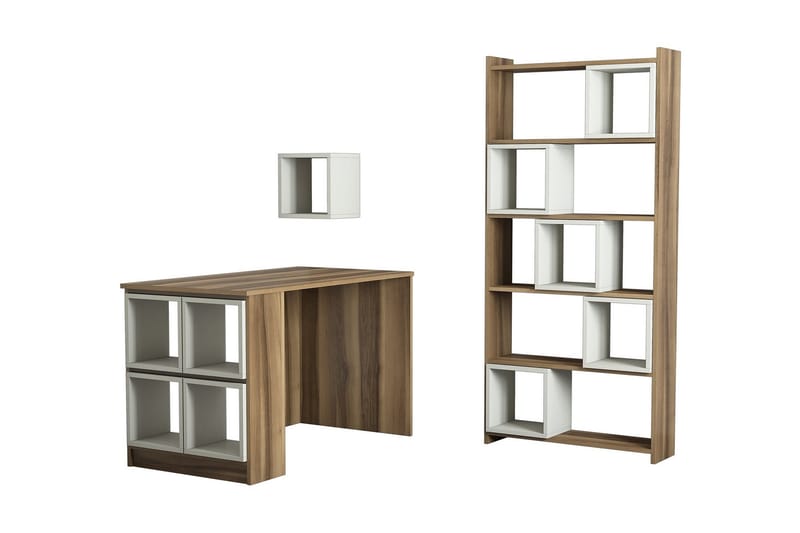 VARRED Skrivbord 120 cm Hylla+Vägghylla+Bokhylla Brun/Krämvi - Ljusbrun - Möbler - Hemmakontor - Skrivbord