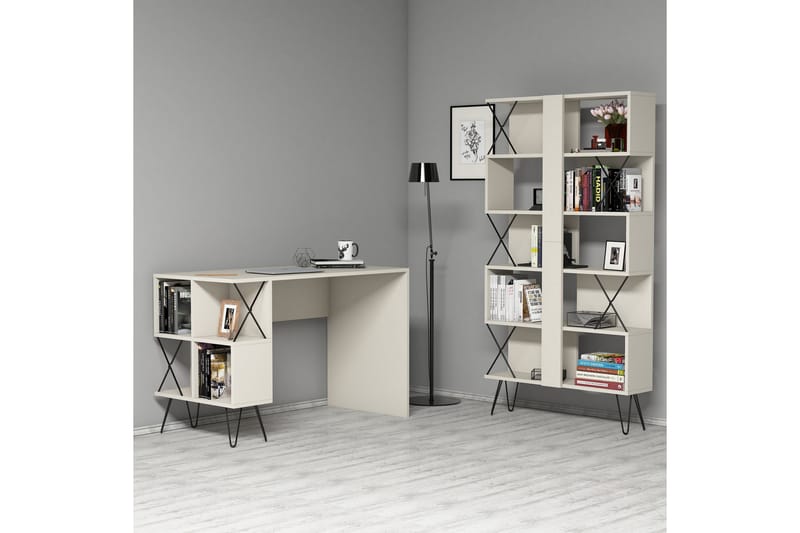 VARRED Skrivbord 120 cm m Förvaring Hylla+Bokhylla Krämvit/S - Extra vit/Svart - Möbler - Hemmakontor - Skrivbord