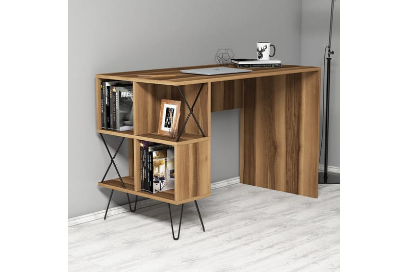 VARRED Skrivbord 120 cm med Förvaring Hylla Brun/Svart - - Bord - Skrivbord VARRED Skrivbord 120 cm med Förvaring Hylla Brun/Svart - - Bord - Skrivbord