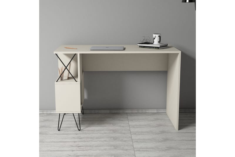 VARRED Skrivbord 120 cm med Förvaring Hylla Krämvit/Svart - Beige - Möbler - Hemmakontor - Skrivbord