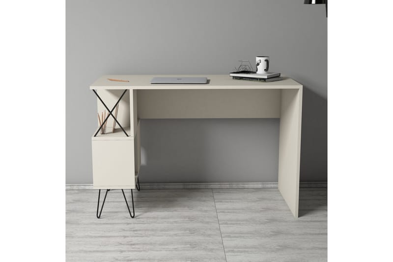VARRED Skrivbord 120 cm med Förvaring Hylla Krämvit/Svart - Beige - Skrivbord - Bord