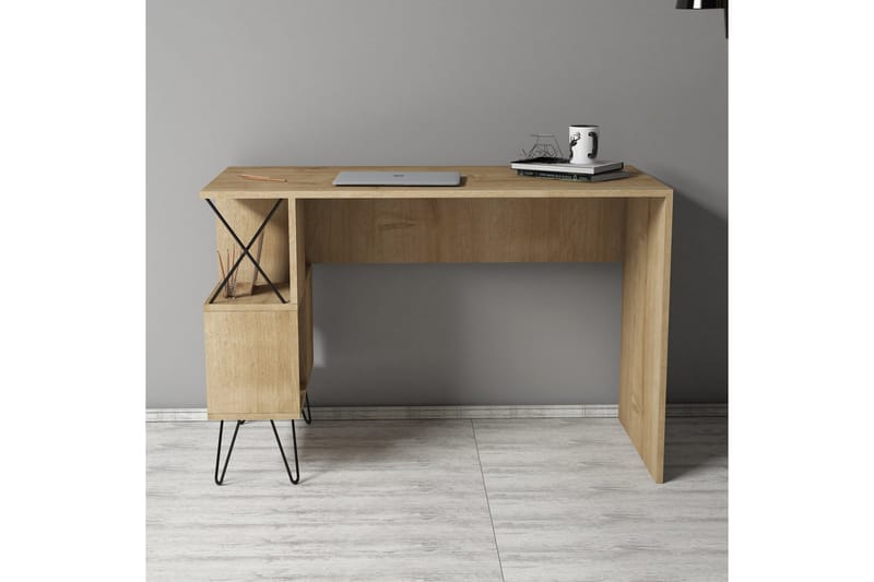 VARRED Skrivbord 120 cm med Förvaring Hylla Ljusbrun/Svart - Skrivbord - Bord
