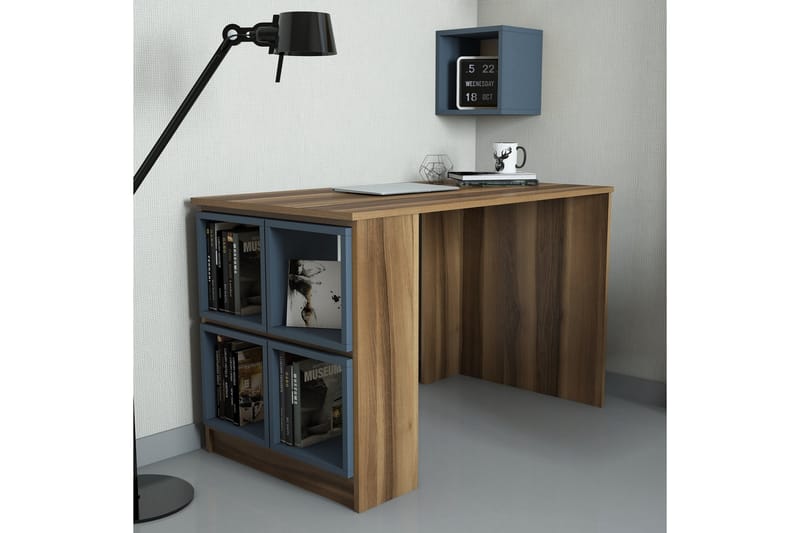 VARRED Skrivbord 120 cm med Förvaring Hylla + Vägghylla Brun - Skrivbord - Bord
