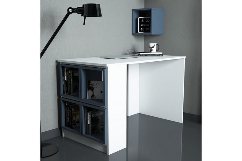 VARRED Skrivbord 120 med Förvaring Hylla + Vägghylla Vit/Blå - Skrivbord - Bord