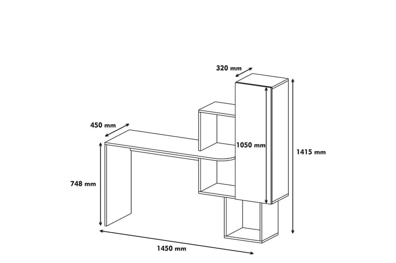 VARRED Skrivbord 145 cm med Förvaring Hyllor + Skåp Brun/Vit - Möbler - Hemmakontor - Skrivbord