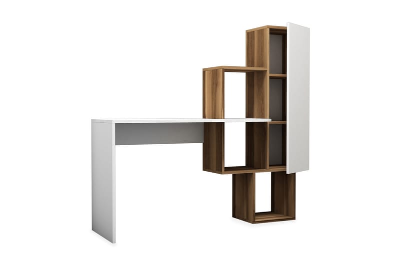VARRED Skrivbord 145 cm med Förvaring Hyllor + Skåp Brun/Vit - Möbler - Hemmakontor - Skrivbord