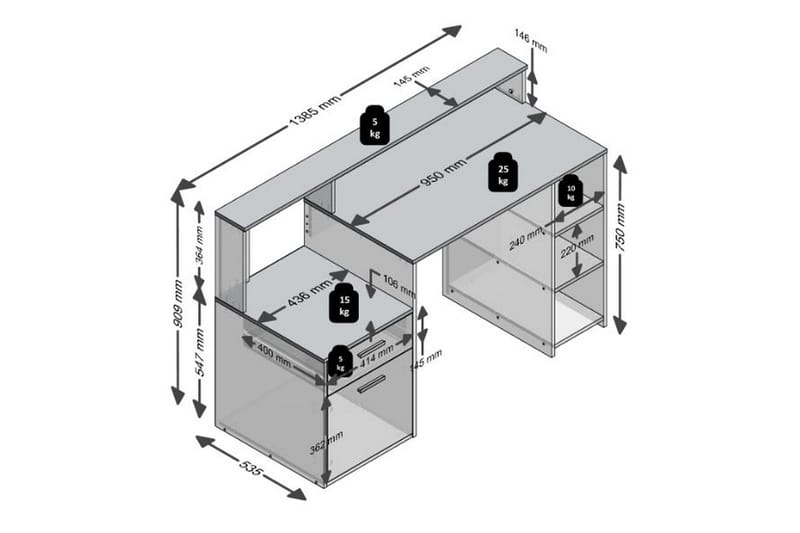 VENITA Skrivbord 139 cm med Förvaring Betonggrå/Vit - Möbler - Hemmakontor - Skrivbord