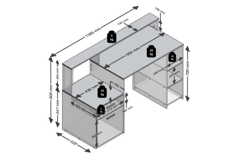 VENITA Skrivbord 139 cm med Förvaring Vit/Ek - Möbler - Hemmakontor - Skrivbord