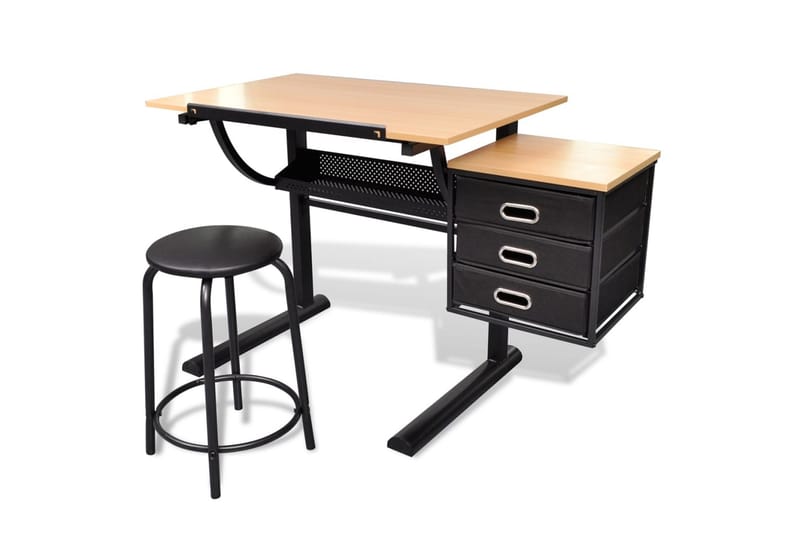 Vinklingsbart ritbord med 3 lådor och 1 pall - Brun - Möbler - Hemmakontor - Skrivbord